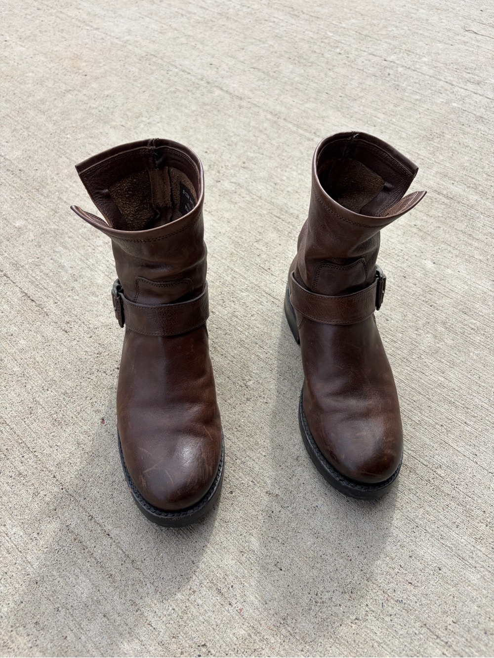 Frye Brown Leather Ankle Harness Booties